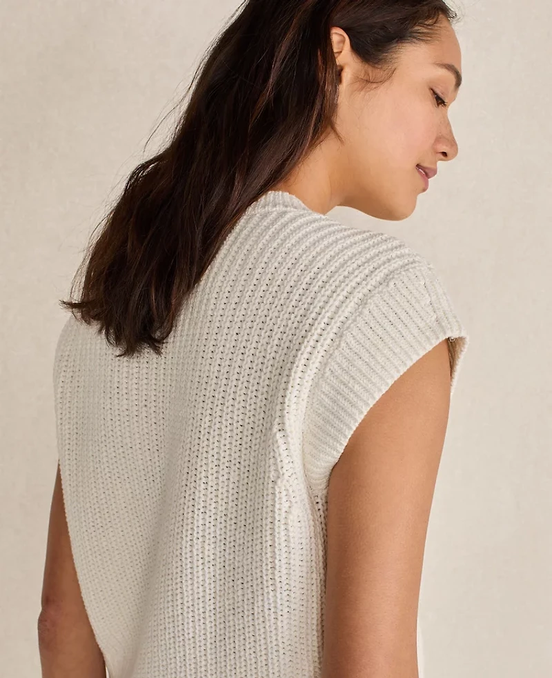 Ann Taylor Haven Well Within Organic Cotton Linen Shaker Stitch V-Neck Sweater Ivory Women's