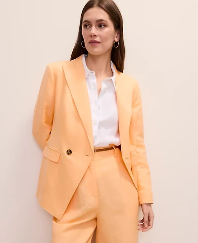 Ann Taylor The Double Breasted Cutaway Blazer Linen Blend Tropical Papaya Women's