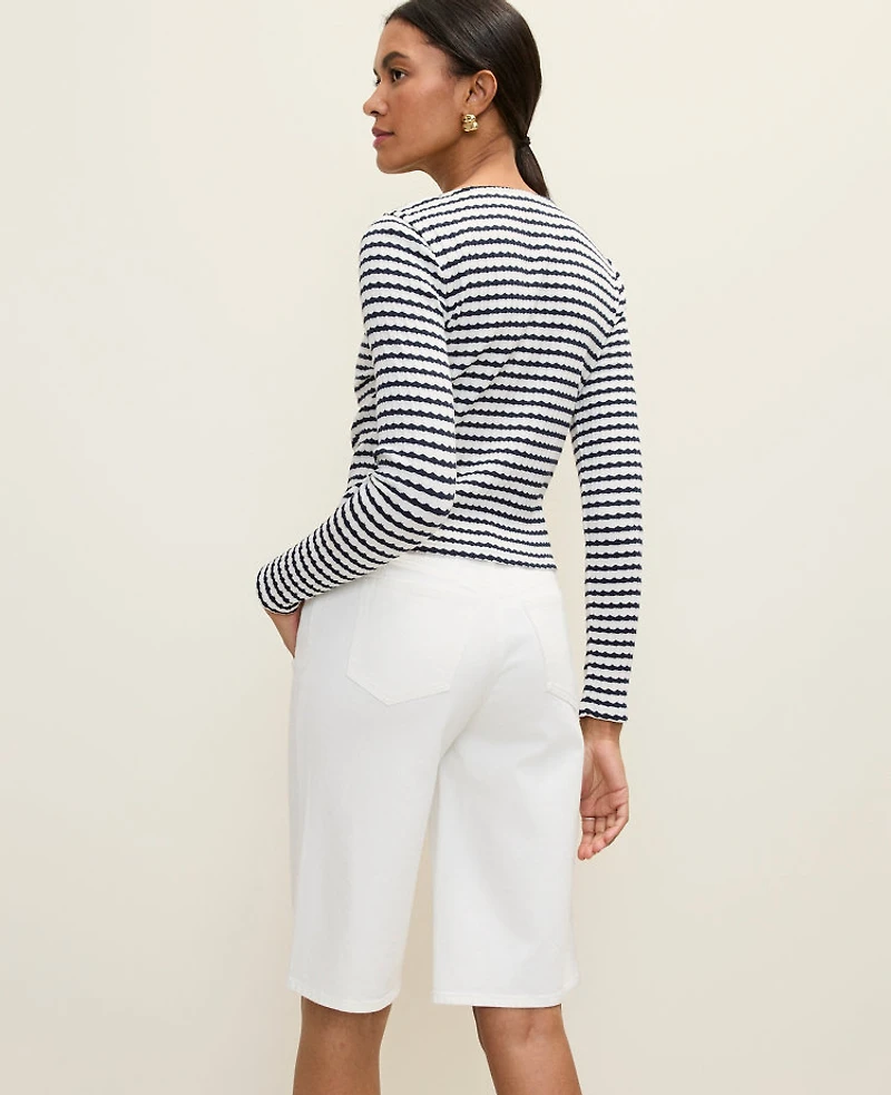 Ann Taylor Weekend Pointelle Cardigan Deep Navy/White Women's