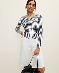 Ann Taylor Weekend Pointelle Cardigan Deep Navy/White Women's