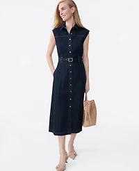 Ann Taylor Petite Belted Denim Midi Shirtdress Classic Rinse Wash Women's