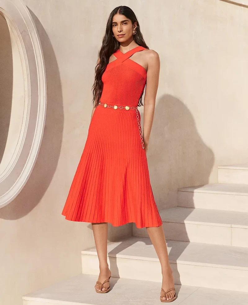 Ann Taylor Ribbed Halter Sweater Dress Aperol Women's