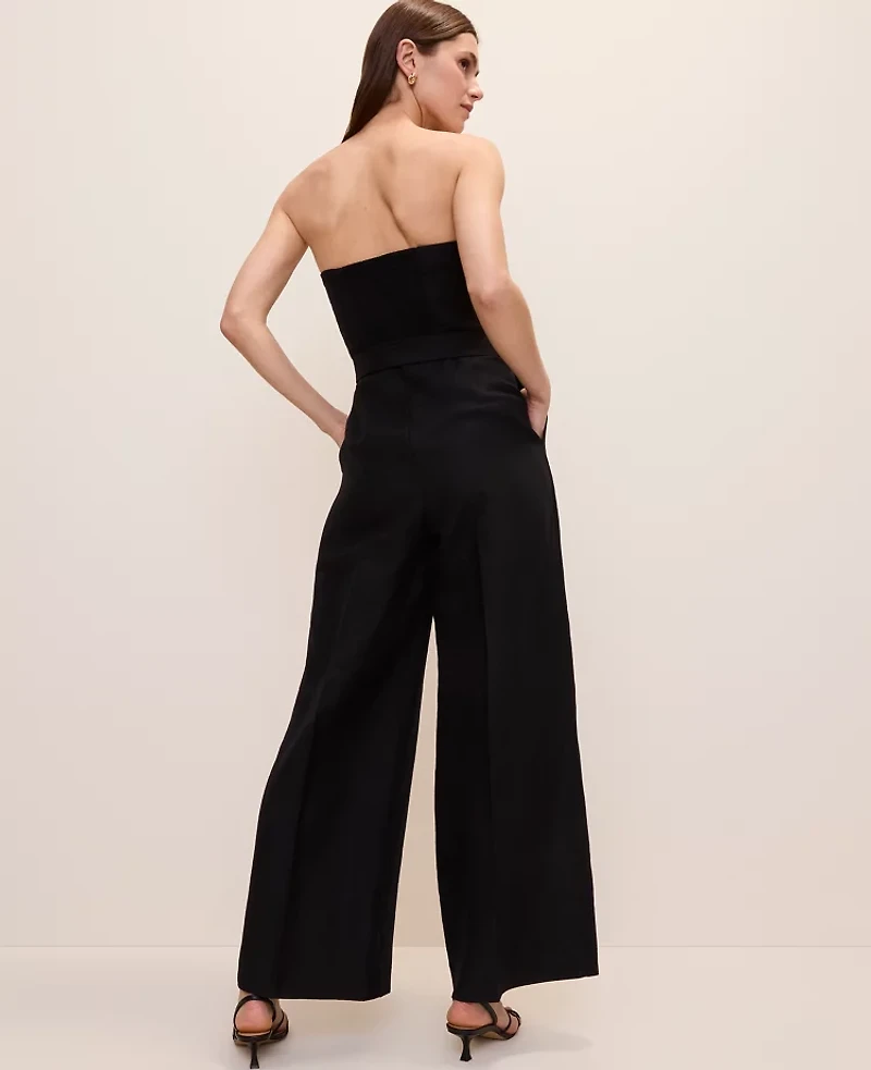 Ann Taylor Belted Strapless Jumpsuit Linen Blend Black Women's