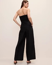 Ann Taylor Belted Strapless Jumpsuit Linen Blend Black Women's