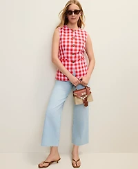 Ann Taylor The Long Crew Neck Vest Gingham Aperol Women's