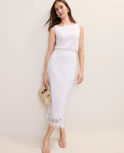 Ann Taylor Wrap Midi Skirt Linen Blend White Women's