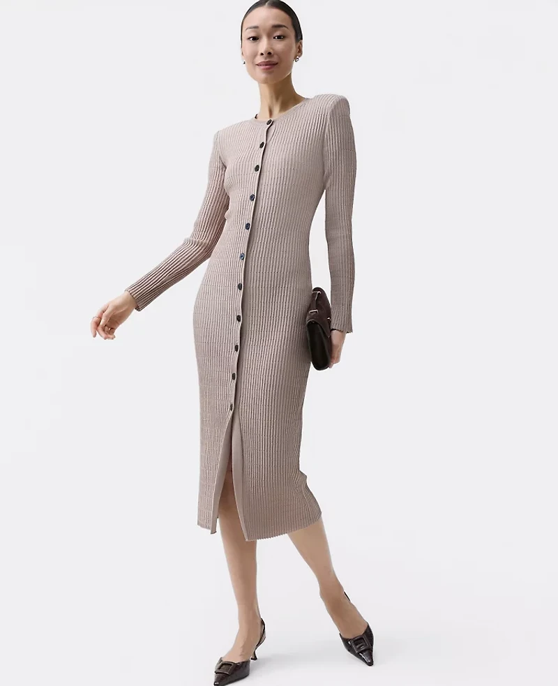 Ann Taylor Petite Ribbed Button Sweater Dress Women's