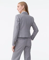 Ann Taylor The Fitted One Button Blazer Houndstooth Blue/Tan Multi Women's