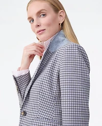 Ann Taylor The Fitted One Button Blazer Houndstooth Blue/Tan Multi Women's