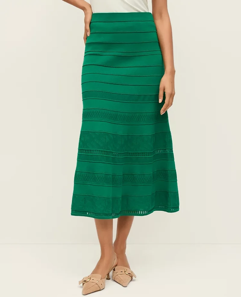 Ann Taylor Petite Pointelle Mixed Stitch Sweater Skirt Lush Lawn Women's