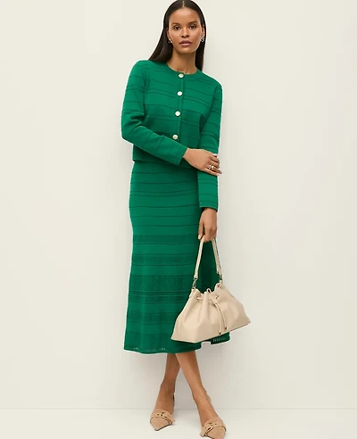 Ann Taylor Petite Pointelle Mixed Stitch Sweater Skirt Lush Lawn Women's