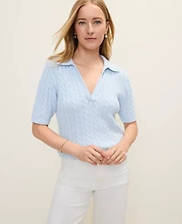 Ann Taylor Weekend Cable Polo Sweater Multi Women's
