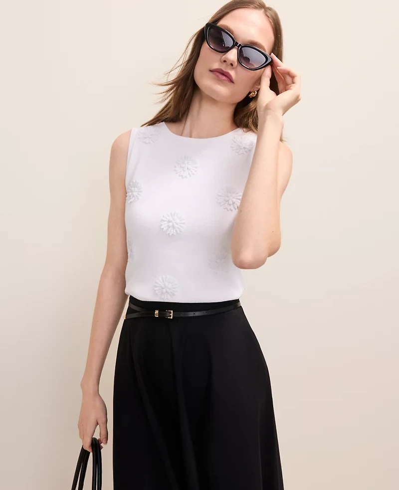 Ann Taylor Floral Appliqué Sweater Shell Top Women's
