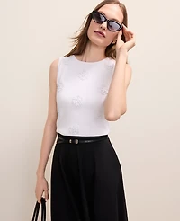 Ann Taylor Floral Appliqué Sweater Shell Top Women's