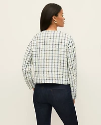 Ann Taylor The Crew Neck Jacket Plaid Cashmere Blue Women's