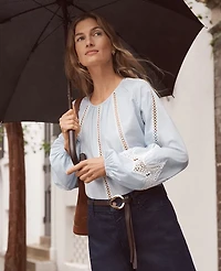 Ann Taylor Petite Lace Trim Blouse Cashmere Blue Women's