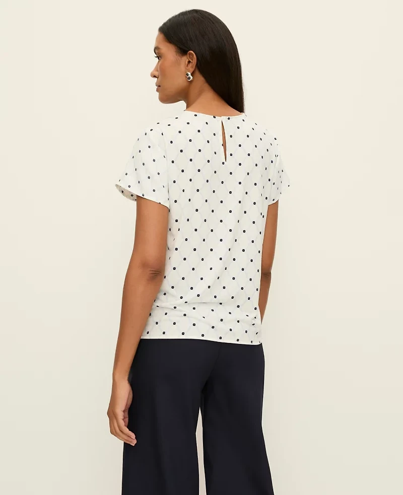 Ann Taylor Mixed Media Chain Link Print T-Shirt Winter White Women's