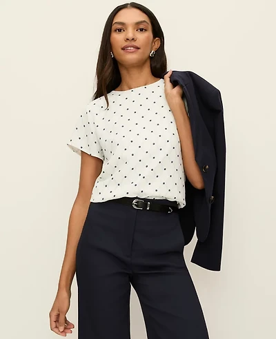 Ann Taylor Mixed Media Chain Link Print T-Shirt Winter White Women's