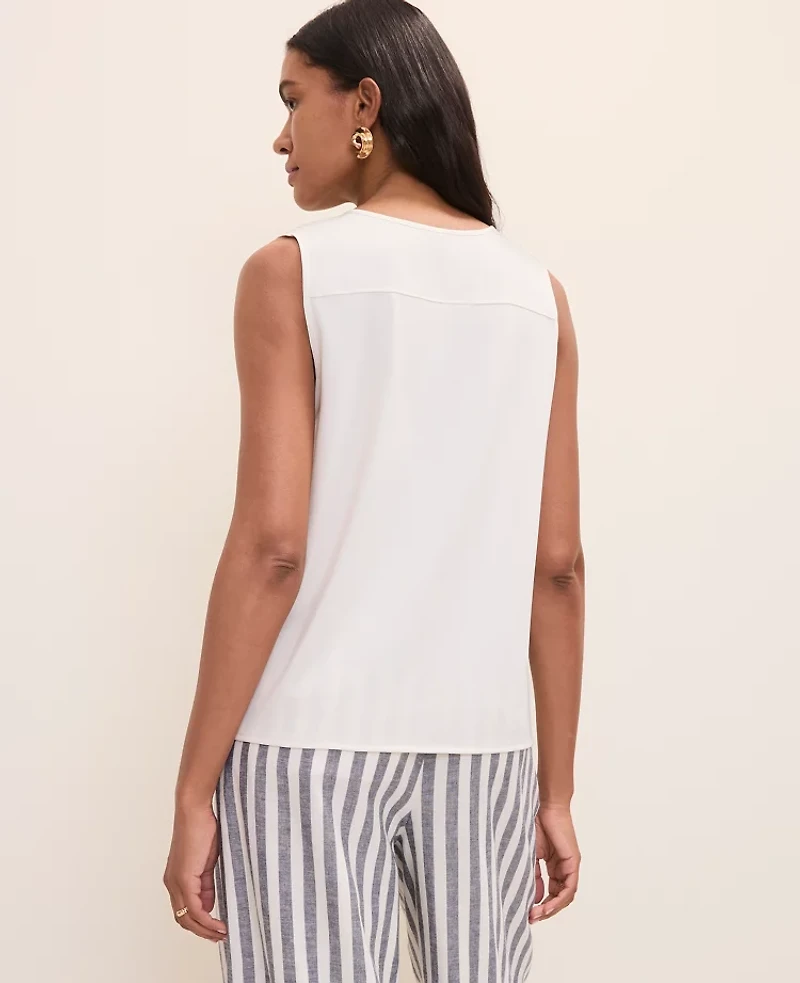 Ann Taylor Mixed Media Button Down Top Winter White Women's