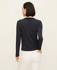 Ann Taylor Petite Scalloped V-Neck Cardigan Navy/Ivory Combo Women's