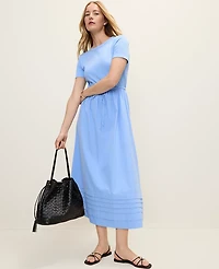 Ann Taylor Weekend Mixed Media Crew Neck Midi Dress Women's