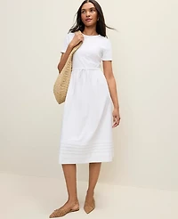 Ann Taylor Weekend Mixed Media Crew Neck Midi Dress Women's