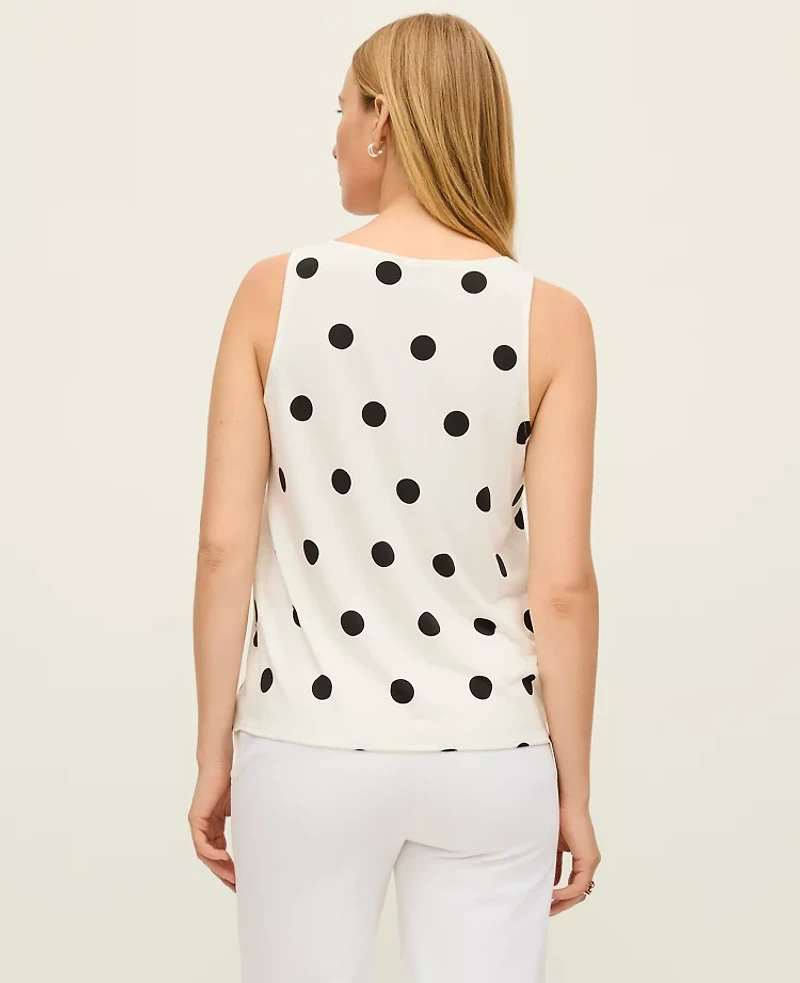 Ann Taylor Dotted Mixed Media V-Neck Shell Top Winter White Women's