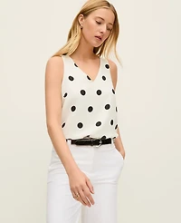 Ann Taylor Dotted Mixed Media V-Neck Shell Top Winter White Women's