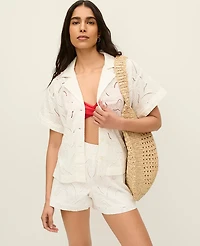 Ann Taylor Embroidered Button Down Shirt Winter White Women's