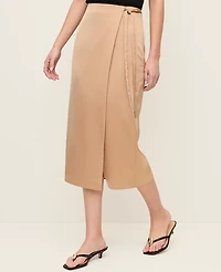 Ann Taylor Satin Wrap Midi Skirt Cafe Au Lait Women's
