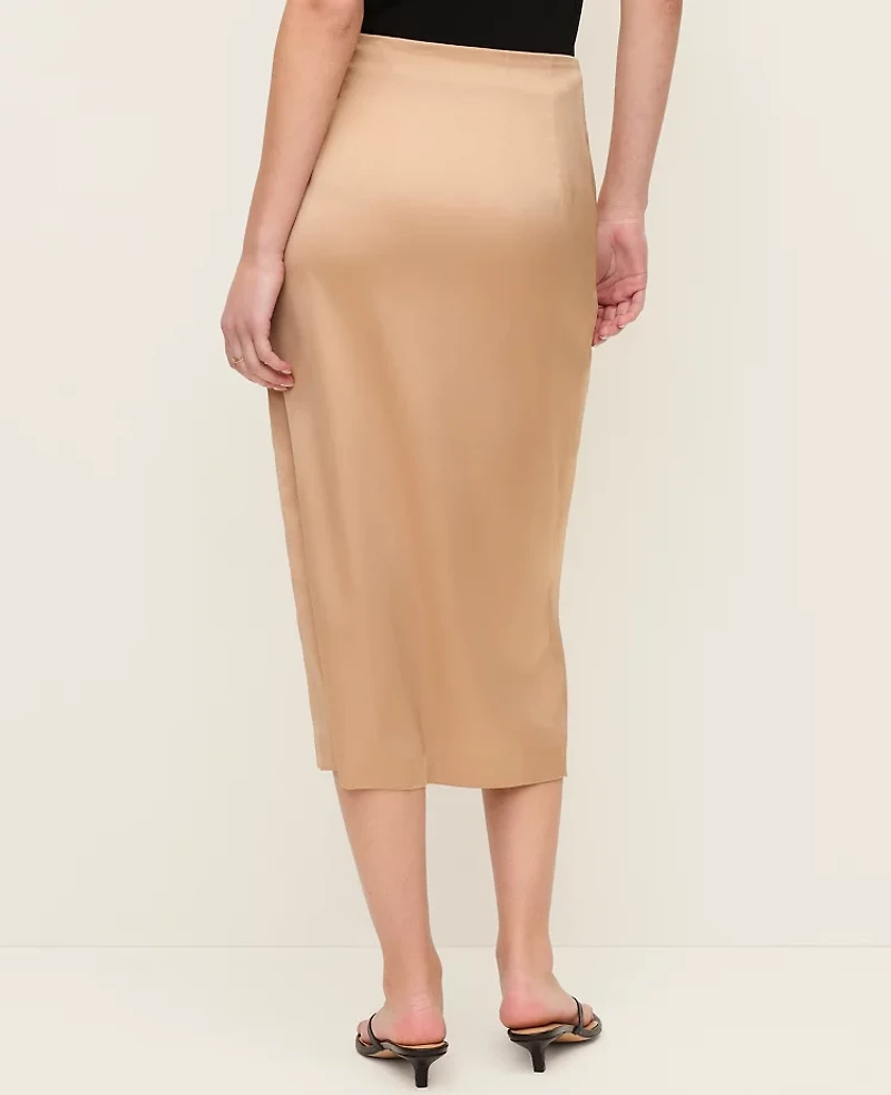 Ann Taylor Satin Wrap Midi Skirt Cafe Au Lait Women's