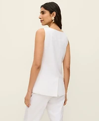 Ann Taylor The Long Crew Neck Vest Linen Blend White Women's