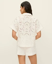 Ann Taylor Petite Embroidered Button Down Shirt Winter White Women's