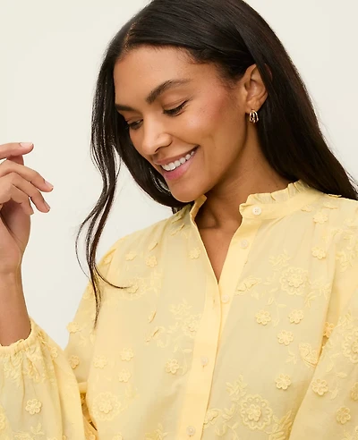 Ann Taylor Petite Embroidered Ruffle Collar Shirt Women's