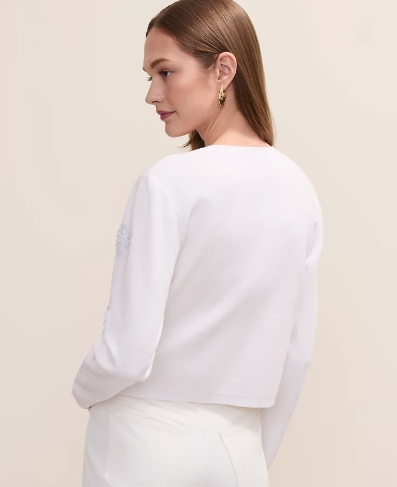 Ann Taylor Floral Appliqué Cardigan White Women's