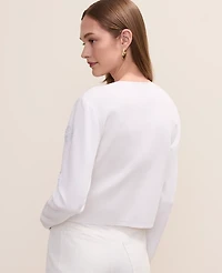 Ann Taylor Floral Appliqué Cardigan White Women's