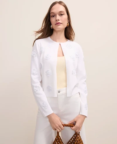 Ann Taylor Floral Appliqué Cardigan White Women's