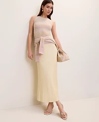 Ann Taylor Ribbed Midi Skirt Yellow Multi Women's