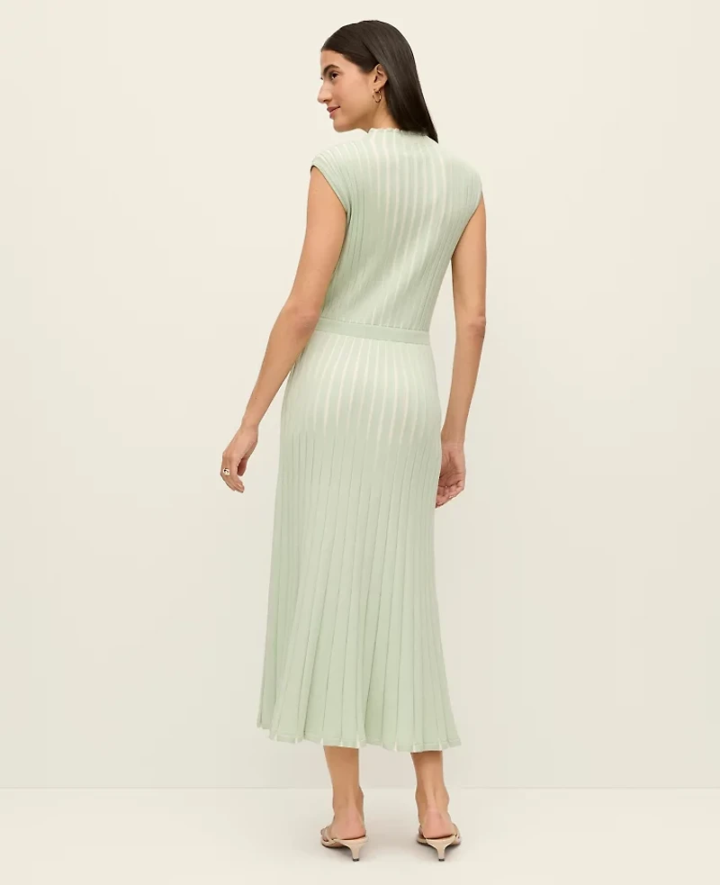 Ann Taylor Petite Ribbed Mock Neck Sweater Dress Green Multi Women's