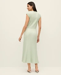 Ann Taylor Petite Ribbed Mock Neck Sweater Dress Green Multi Women's