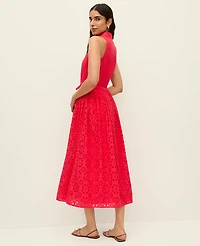 Ann Taylor Eyelet Halter Maxi Dress Smoldering Red Women's