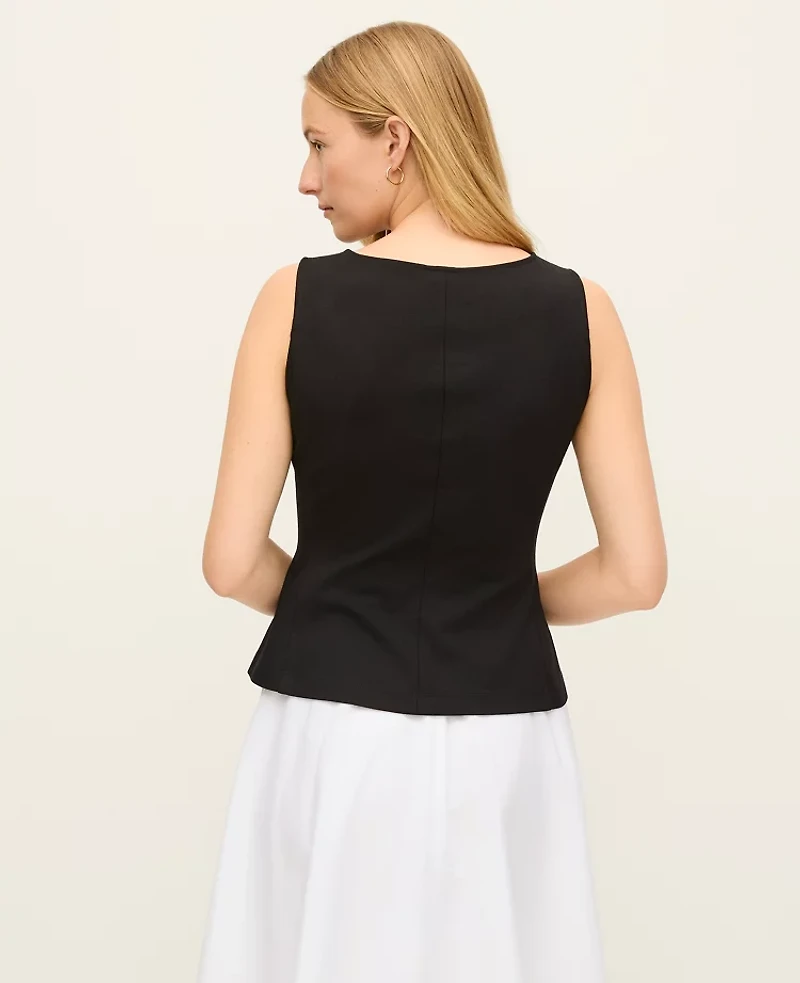 Ann Taylor Petite V-Neck Pocket Knit Shell Top Black Women's