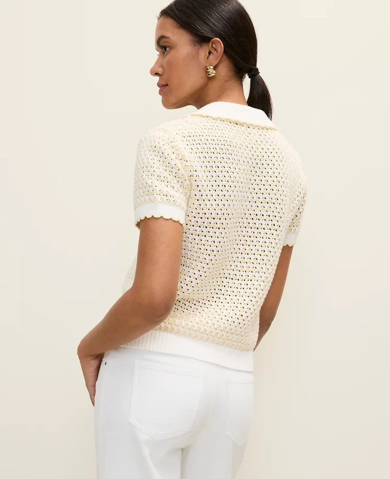 Ann Taylor Weekend Texture Stitch Polo Sweater Yellow Multi Women's
