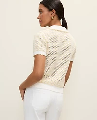 Ann Taylor Weekend Texture Stitch Polo Sweater Yellow Multi Women's