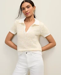 Ann Taylor Weekend Texture Stitch Polo Sweater Yellow Multi Women's