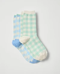Ann Taylor Gingham Sock Set Aqua Foam Women's