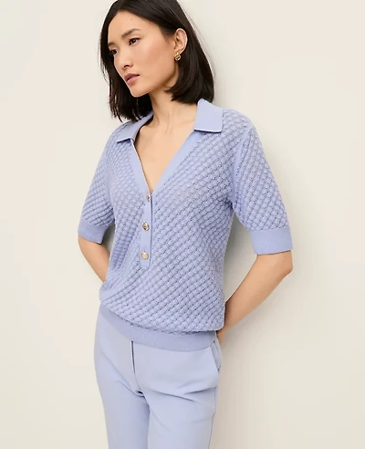 Ann Taylor Pointelle Polo Sweater Women's