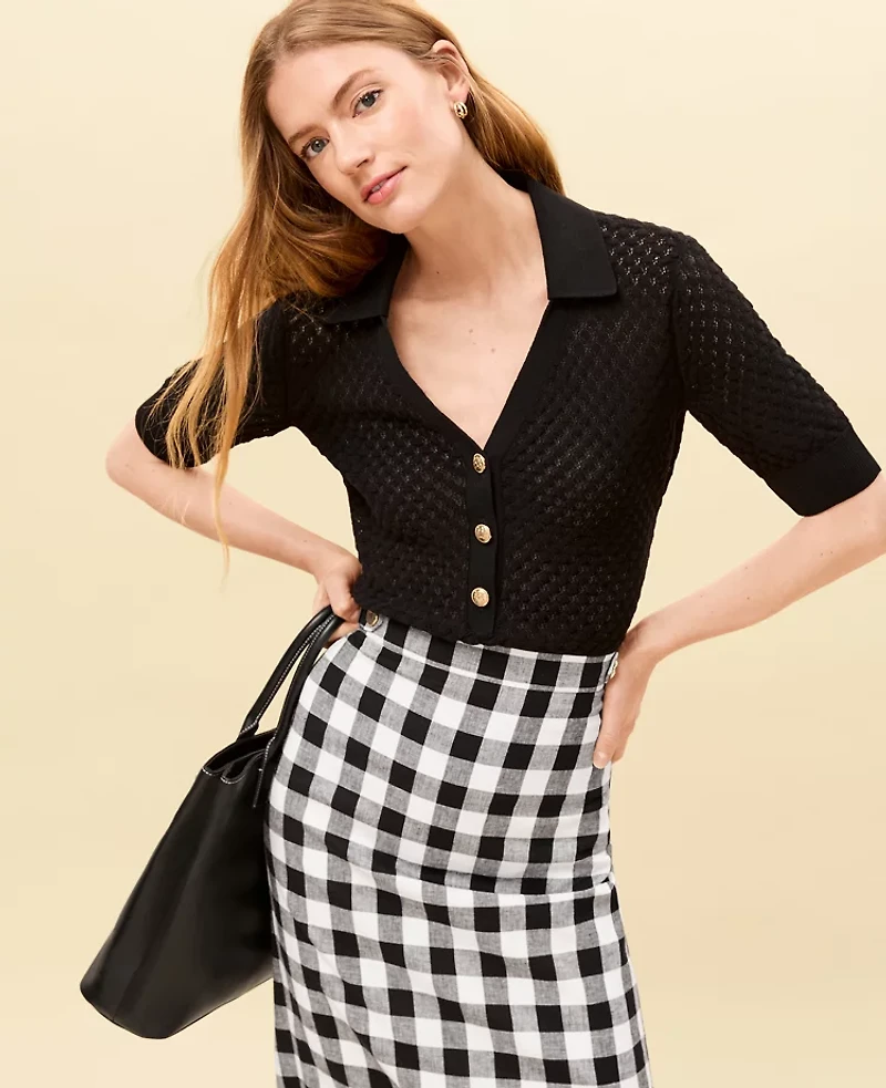 Ann Taylor Pointelle Polo Sweater Women's