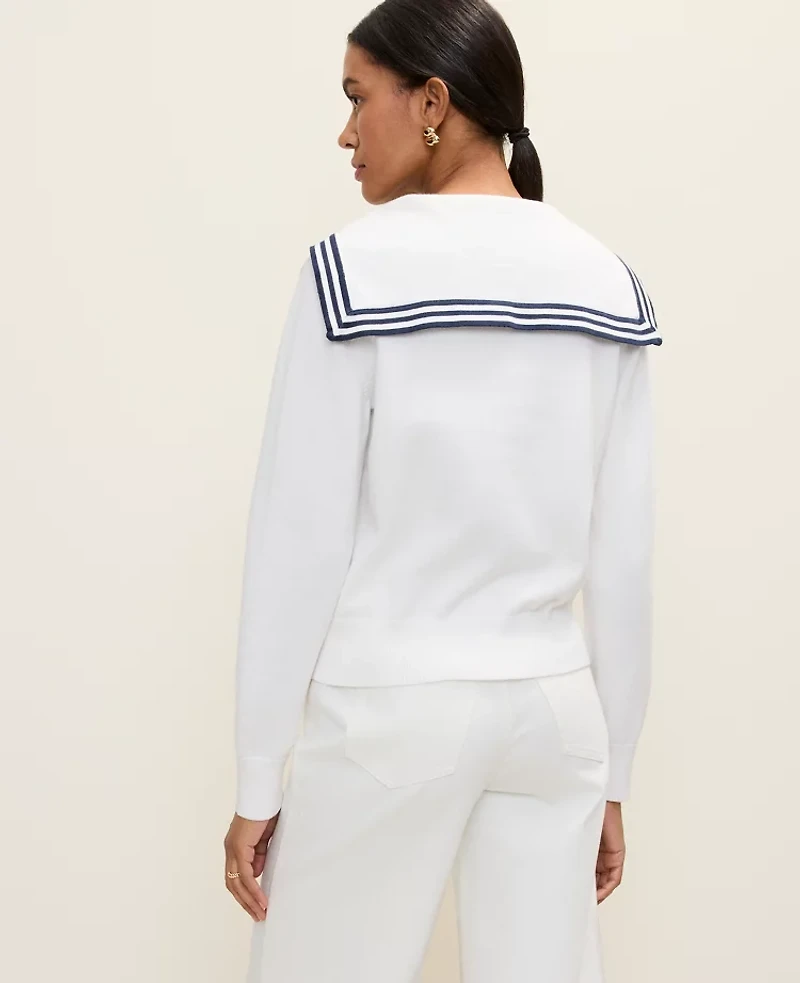 Ann Taylor Weekend Sailor Collar Sweater White Women's