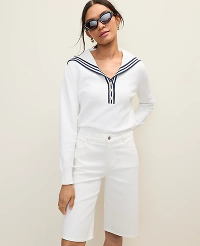 Ann Taylor Weekend Sailor Collar Sweater White Women's